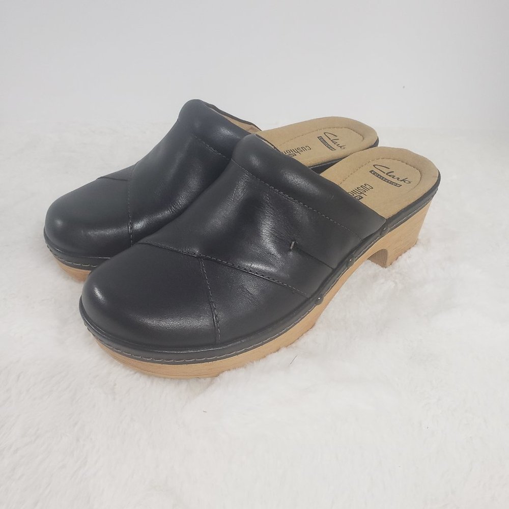 Clark Black Clog Faux Wood Heel Size 7.5